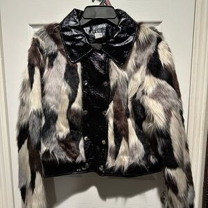 Venus Faux Fur Teddy Jacket in Black, Brown, and White